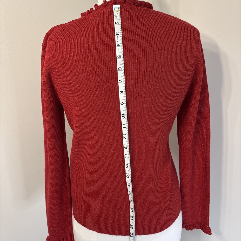 Vintage Liz Claiborne Red Shimmer Ruffle Trim Long Sleeve Sweater L Grannycore - Picture 5 of 13
